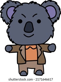 simple vector flat illustration koala character boy in a jacket teacher
with raised paws isolated on a white background