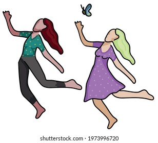 Simple vector flat illustration set: happy woman is enjoying her life