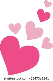 Simple vector of floating hearts in different sizes and shades of pink, suitable for romantic backgrounds, Valentine's Day, and love themes.