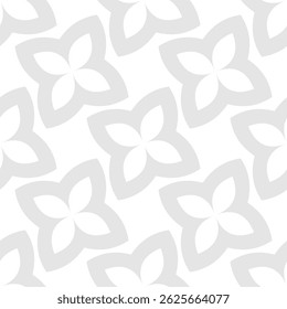 Ornamento geométrico floral de Vector simple. Abstractas patrón mínimo sin fisuras con grandes siluetas de flores, hojas, repetir azulejos. Sutil fondo gris claro y blanco. Textura floral elegante. Diseño Geo