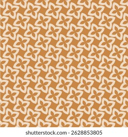 Simple vector floral geometric ornament. Abstract minimal seamless pattern with small flower silhouettes, leaves, repeat tiles. Stylish background texture in caramel and beige color. Repeated design