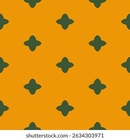 Simple vector floral geometric ornament. Abstract minimal seamless pattern with small flower silhouettes, repeat tiles. Old-fashioned background texture in yellow and green color. Repeated geo design