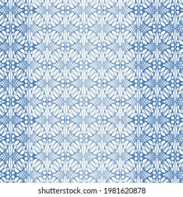 Simple vector floral geometric seamless pattern. Elegant ornament texture with flower silhouettes, diamonds, squares, crosses, circle flower. Stylish ornamental background. blue and indigo blue color.