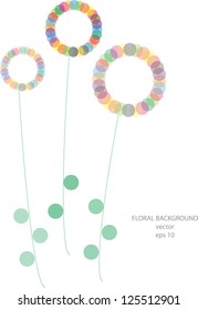 simple vector floral motive made of colorful circles, abstract design with place for text isolated on white background