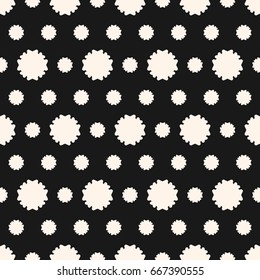 Simple vector floral pattern. Abstract geometric seamless texture with flower silhouettes. Vintage monochrome background, repeat tiles. Dark design for decor, prints, fabric, covers, digital, web