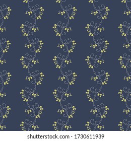 Simple vector floral seamless pattern. Subtle ornament with small leaves, curved branches, curly twigs. Abstract vintage background. Liberty style millefleurs. Minimal repeat design for wallpapers