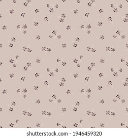 Simple vector floral seamless pattern. Abstract background with small scattered hand drawn flowers. Liberty style wallpapers. Elegant ditsy texture. Beige, pink, black color. Repeat minimal design