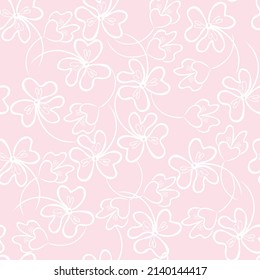 Simple vector floral seamless pattern. Abstract background with openwork scattered white flowers on a pale pink background. Elegant repeat design for decor, wallpaper, packaging, textile, print, tile