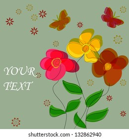 Simple vector  flower vector background with butterflies.