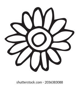 Simple vector flower doodle. Hand drawn outline icon. Floral illustration isolated on white background. For print, web, design, decor, logo. 