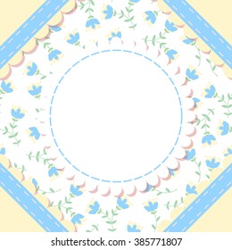 Simple vector flower photo frame. Cute scrapbook page. Baby shower card with flowers.