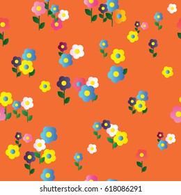 Simple vector flowers vintage seamless pattern orange background