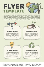 Diseño simple del volante del Vector en el tema de la protección del medio ambiente y del ahorro de los recursos naturales. Plantilla para impresión, Anuncio, publicidad, anuncio, revista.