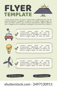 Simple vector flyer design on the theme of ecology and alternative energy sources. Template for print, banner, advertising, announcement, magazine.