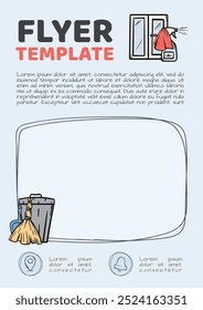 Simple vector flyer template for household goods and services. Advertising design for a cleaning company. Layout of flyer, handout, advertisement, brochure, banner, poster