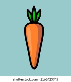 Simple vector of fresh carrots with outline on blue background.