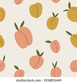 Simple vector fruit seamless pattern. Apricot seamless texture for fabric design, wrapping paper or wallpaper. Cute baby textile design.