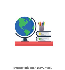 simple vector full color pencil globe and book