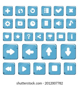 simple vector game square button collection, water blue