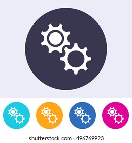 Simple vector gears icon on round colorful buttons