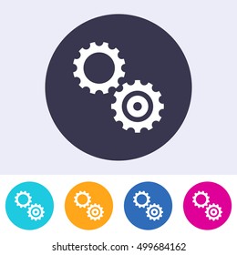 Simple vector gears icon on round colorful buttons