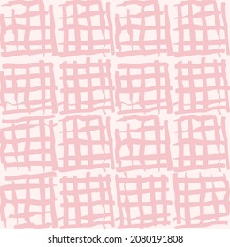 Simple vector geometric abstract seamless pattern. Monochrome pink and white minimalist repeat. Small elements in rows. Graphic texture for fabric, apparel, wallpaper.