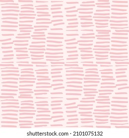Simple vector geometric abstract seamless pattern. Monochrome pink and white minimalist repeat. Small elements in rows. Graphic texture for fabric, apparel, wallpaper.