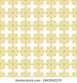 Simple vector geometric floral ornament. Abstract gold and white seamless pattern with flowers in regular grid. Elegant golden background texture. Repeating design for print, textile, fabric, decor