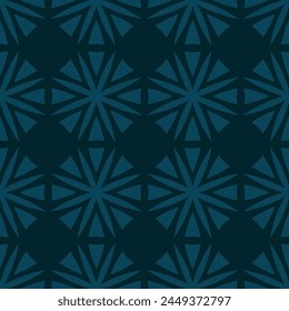Simple vector geometric floral ornament. Abstract teal seamless pattern with big flowers in regular grid. Stylish subtle background texture. Repeating design for print, textile, fabric, carpet, decor