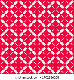 Simple vector geometric seamless pattern. Abstract red texture with diamond grid, floral shapes, net, mesh, lattice. Elegant vintage ornamental background. Repeat ornate design for decor, print, wrap