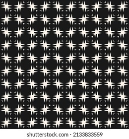 Simple vector geometric seamless pattern. Abstract texture with square grid, mesh, lattice, crosses. Black and white minimal background. Elegant ornament. Perforated surface. Dark repeat geo design