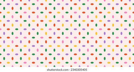 Simple vector geometric seamless pattern with diamonds, rhombuses, small colorful shapes. Abstract minimal ornament. Cute funky background texture. Repeat childish design for decor, package, print