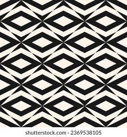 Simple vector geometric seamless pattern with rhombuses, diamonds, mosaic tiles. Black and white ornament. Abstract monochrome background texture. Modern repeat geo design for decor, print, package