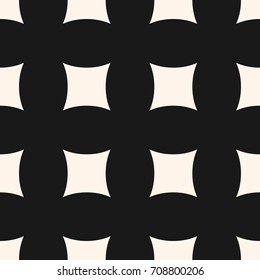 Simple vector geometric seamless pattern with big curved square shapes, regular grid, perforated surface. Abstract monochrome texture. Dark minimal background, repeat tiles. Design for decor, fabric