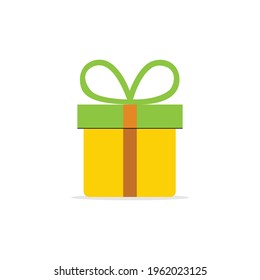 Simple Vector Gift Icon. color. birthday gift. Surprise yellow gift boxes in flat design. Present boxes. Surprise in the box. Template design for surprise, birthday, Christmas.