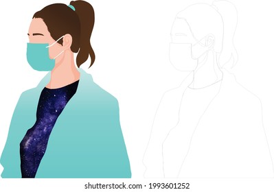 
una simple vectorial con una máscara, una chica con una máscara de colores pastel,
vector para fondo, cubierta y afiche