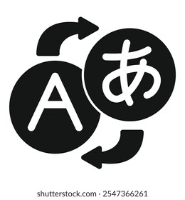 Simple vector glyph icon representing the concept of language translation from english to japanese