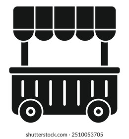 Simple vector glyph icon of a street food cart with awning, perfect for representing food stalls, mobile vendors, and culinary delights on the go