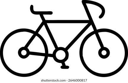 Un gráfico de Vector simple de una bicicleta, perfecto para representar el ciclismo, el fitness, el transporte y las actividades al aire libre. Estilo de contorno negro.