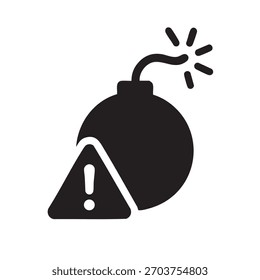 Um simples gráfico vetorial de uma bomba com um fusível iluminado e um triângulo de aviso.