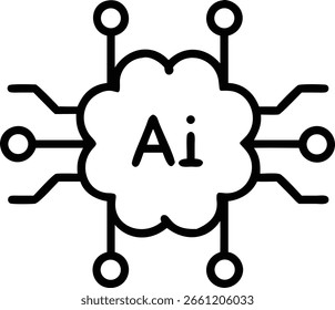 A simple vector graphic depicting artificial intelligence as a cloud connected to a network of nodes.