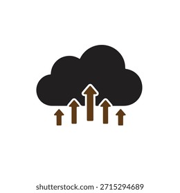 Un gráfico de Vector simple que representa una nube negra con cuatro flechas marrones de diferentes alturas que apuntan hacia arriba desde debajo de ella, sobre un fondo blanco puro