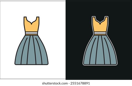 A simple vector graphic of a dress, shown on both a white and black background.