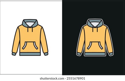 A simple vector graphic of a hoodie, shown on both a white and black background.