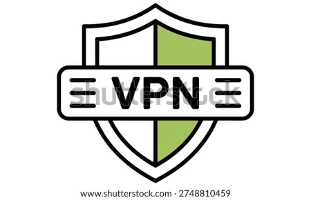 Simple vector graphic illustration of a shield with vpn text overlay symbolizing online security and privacy featuring a clean white and green color scheme representing protection and trust in digital cybersecurity measures.