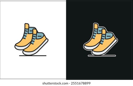 A simple vector graphic of a pair shoes, shown on both a white and black background.