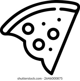 Um simples gráfico vetorial de uma fatia de pizza, perfeito para menus, blogs gastronômicos ou para ilustrar a culinária italiana. Isolado em um fundo branco limpo.