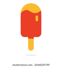 A simple vector graphic of a red popsicle with a yellow top and stick.