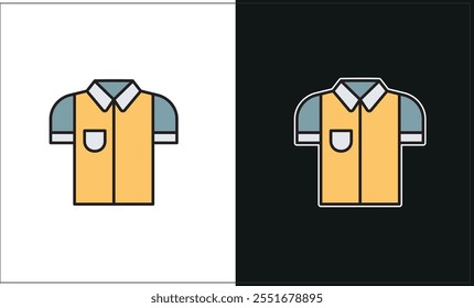 A simple vector graphic of a shirt, shown on both a white and black background.