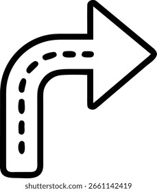 A simple vector graphic showing a right turn arrow with dashed line, indicating a direction or path ahead. 101